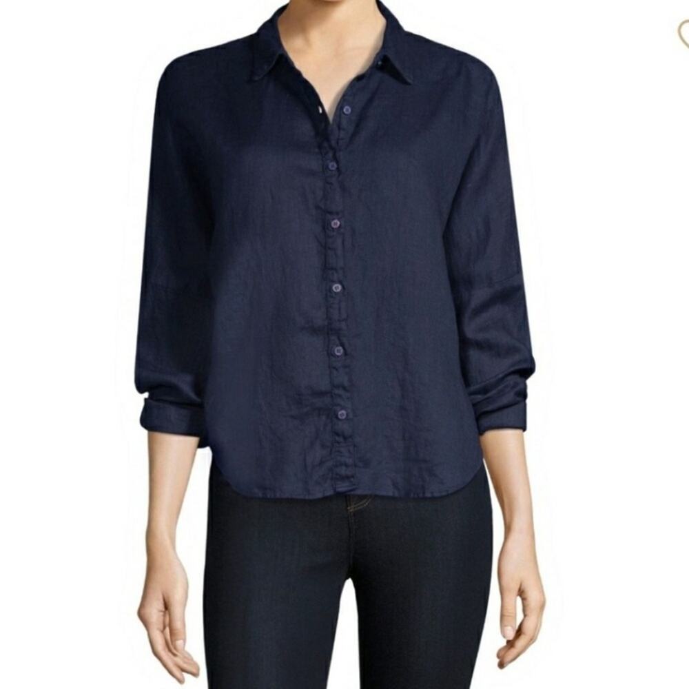Stateside Linen Button Down Oversized Shirt Navy Size M